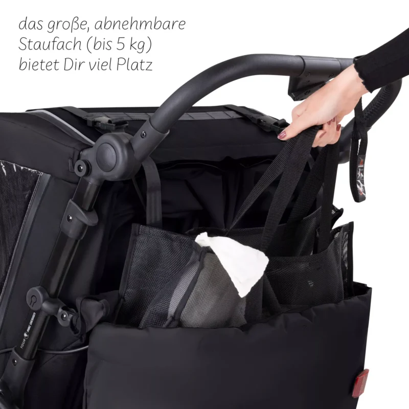 Fahrradanhänger Tour mit 2 Komfortsitzen und Lufträdern - Black – Bild 5