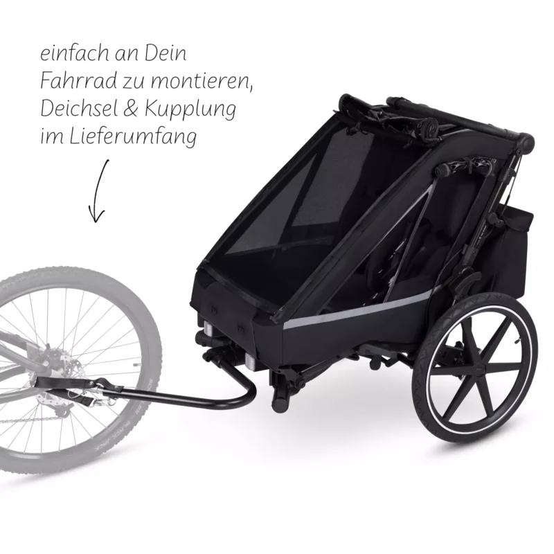 Fahrradanhänger Tour mit 2 Komfortsitzen und Lufträdern - Black – Bild 14